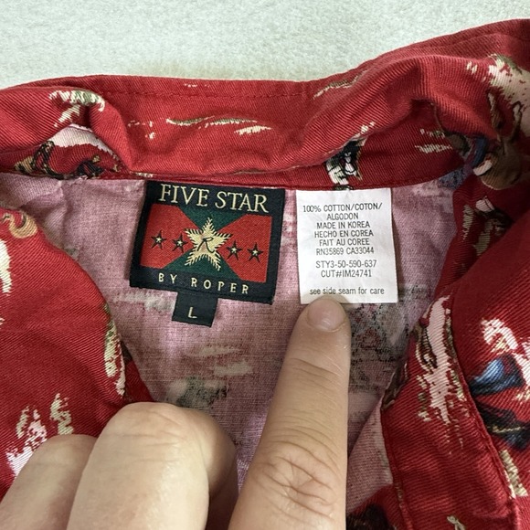 Vintage Five Star By Roper Western Shirt‎ Red Button Down Cowboy Shirt Large - Picture 5 of 5